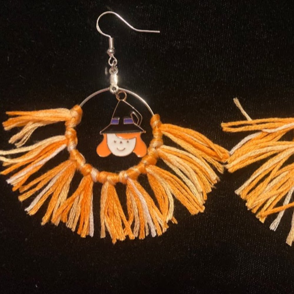 Handmade Halloween witch tassel earrings